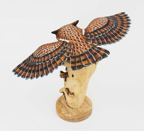 G6 Collection 30,5 cm große handgeschnitzte Eule Vogel Statue Figur Skulptur Kunst Wohnkultur Akzent Geschenk handgefertigte Dekoration handgefertigt bemalt (fliegende Eule)