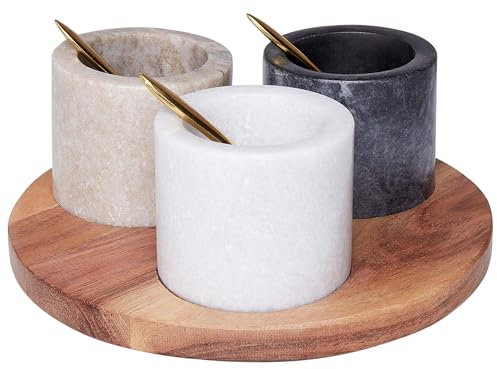 Service de 3 Bols Moderne en Bois d'Acacia et Acier Inoxydable avec Cuillères à Café Multicolore Heraklion