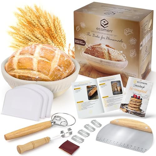 Ecomerr Banneton Bread Proofing Basket, 9inch Round Sourdough Starter Kit, Sourdough Bread Baking Supplies and Baking Accessories, Banneton Basket Gift Set