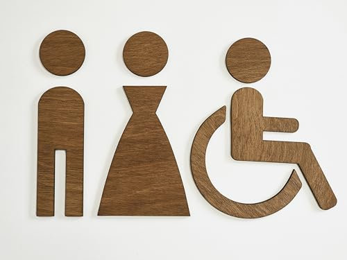 Simbolo Uomo Donna Disabili WC Bagno Toilette porta Omini segnale Targa Porta Targhetta Adesiva Segnaletica Legno noce scuro