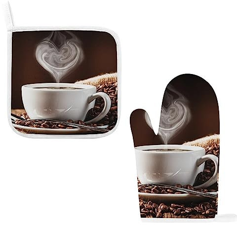 Guanti da forno e presine a forma di cuore per caffè caldo, 2 pezzi, guanti da forno in chicchi di caffè e cuscinetti caldi, guanti termici per cucina e barbecue