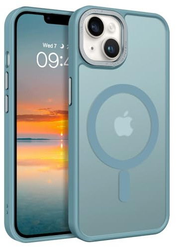 GUAGUA für iPhone 13 Mini Hülle Magnetisch Matte (5,4'') Graublau | Kompatibel mit MagSafe, Magnet Handyhülle, Durchscheinende Rückseite, Kameraschutz, Stoßfest Schutzhülle, Dünn Case