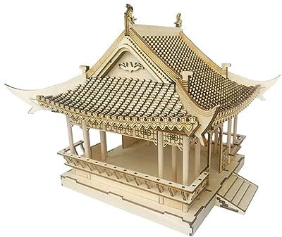 QXSJEDYCH 3D Wooden Puzzles for Adults Ancient Pavilion Model Kits, 3D Puzzles for Kids Ages 14+ Arts and Crafts Manual DIY Simulation of Ancient Building Models Architecture Puzzle Desk Building