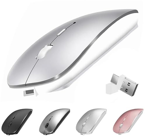 Suteke Souris sans fil pour MacBook Air iMac Pro ordinateur portable de bureau, souris sans fil rechargeable et silencieuse USB C avec jiggler pour Surface Pro (Bluetooth 5.2/3.0, 2,4 G USB A
