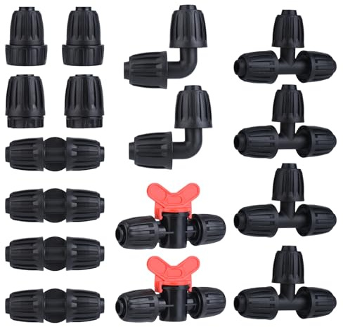 Kit de accesorios de riego por goteo de 1/2 pulgada (16 piezas) – Piezas de riego por goteo para tubos de 1/2 pulgada, conectores de tuerca de bloqueo de púas para sistema de riego por goteo para