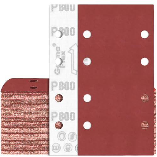80PCS Hojas de Lija 93x185 mm Grano 800 Papel de Lija Rectangular para Lijadora Orbital