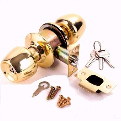 Neel Saanjh Brass Finish Door Knob Lock Set with 3 Keys, Elegant and Timeless Design, Heavy-Duty Cylinder Lock for Interior & Exterior Doors, Includes Screws & Installation Tool, Durable & Secure