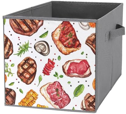 Meat Food And Barbecue Collapsible Storage Cubes Foldable Bins Box Fabric Organizer with Handles 1PCS