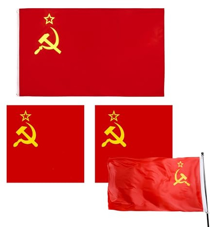 FMPXYYA Flagge Sowjetunion 90x150 cm rot Hammer Sichel – robuste Sowjetunionfahne mit 2 Gratis Mini-Flaggen 20x28 cm – für Innen- und Außendekoration, hochwertiges Polyester, einfache Befestigung