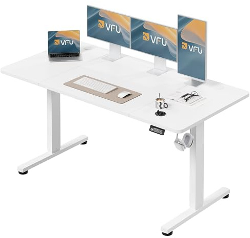 VFU Höhenverstellbarer Schreibtisch 160 x 80 cm, Schreibtisch Höhenverstellbar Elektrisch mit Memory Funktion, Stehpult, Verstellbarer Tisch, Computertisch für Büro, Standing Desk, Weiß