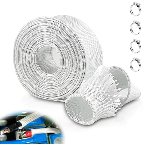 Mailfull Tubo di Scarico 25mm Isolante Guaina in Fibra di Vetro ad Alta Temp con 4 Clips per Generatori di Corrente e Riscaldatori da Parcheggio (25mm*3m)