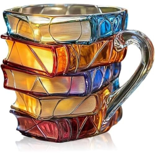 Genérico Modelos Taza de libro pintado, taza de café con forma de pila de libros Nuevos, tazas de café novedosas con libros pintados, taza de estantería para amantes de la literatura