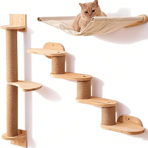 Cat Climbing Frame Set 3 In 1 Cat Wall Furniture Cats Scratching Posts With Cats Wall Shelves,Hammock,Climbing Wall Mounted With 4 Platforms