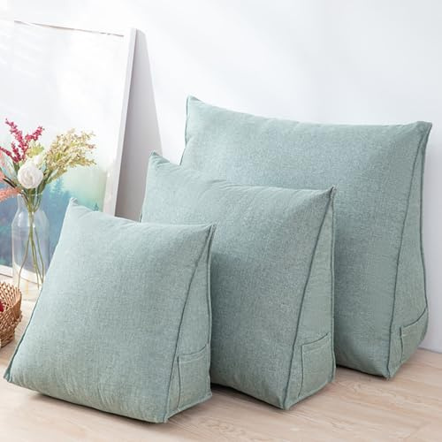 Generisch Rückenkissen 40cm/47cm/60cm Ergonomisches Keilkissen für Bett/Sofa, Lendenkissen, Dreieckiges Lesekissen Strandkissen mit abnehmbarem waschbarem Bezug, Seitenfach,Grün,47x40x18cm