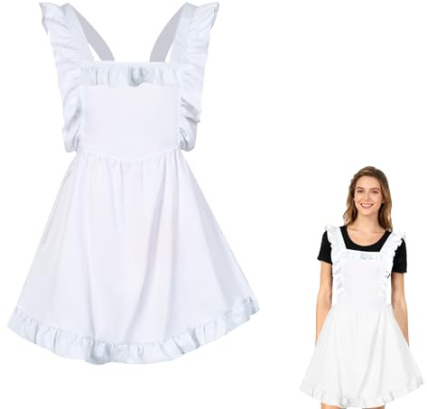 Cosysparks Hembiträdeskostym för kvinnor, vitt förkläde för kvinnor klassiskt luftigt förkläde hembiträde kläder förkläden maskeradkostymer för kök festgåvor halloween cosplay