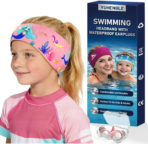 Swimming Headband Kids Adults,Adjustable Swim Ear Band,Waterproof Earplugs | neoprene swim headband helps reduce water entry and hold earplugs in place for surfing, diving, pools and beaches
