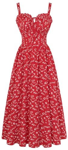 SCARLET DARKNESS Women Summer Sun Dress Casual A-Line Sleeveless Spaghetti Strap Floral Dress for Beach