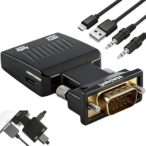 Volink Adaptateur VGA vers HDMI avec Audio HD 1080p Haute Qualité Convertisseur Actif Vidéo VGA Mâle vers HDMI Femelle Câble Adaptateur for Ancien PC Portable Ordinateur vers TV Moniteur HDTV Écran