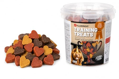 hundeleckerli - leckerli Hund - Mini Herzen mit Huhn, Lamm und Lachs - Trainingssnack - ohne Zuckerzusatz - 500 g Flamingo