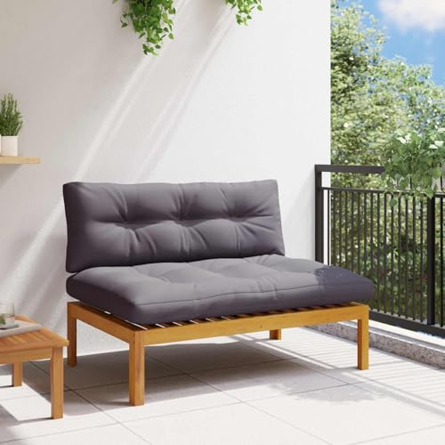 LoogCape Medelsoffa av akaciaträ med mörkgrå sittdyna, väderbeständig trädgårdssoffa element för terrass och balkong, utbyggbar med loungesoffa, modulär sittgrupp för utomhus avkoppling