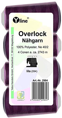4 Stück Spulen Overlock - Nähgarn, lila, a. 2743 m, NE 40/2, 100% Polyester, Nähfaden, Nähmaschinen Garn, (0,01 € / 10 m), 2984