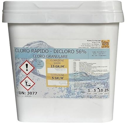 - Cloro rápido para piscina Dicloro 56%, cloración shock piscinas granuladas Maris Rapid Chlor 10 kg