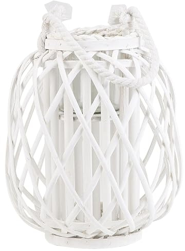 Dekolaterne Weidenholz weiß 30 cm mit Kerzenhalter Griff Modern dekorativer Kerzenständer Mauritius