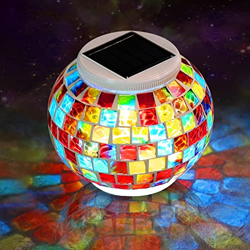 Lightingift Color Changing Solar Powered Glass Ball Led Garden Lights, Solar Table Lights Waterproof Solar Led Night Light for Patio Garden Outdoor Decoration, Ideal Gift(Mosaic Glass)