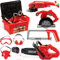 JOYIN 8 Pieces Construction Tool Toy Playset Power Backyard Constructions Tool Kit Pretend Playset Including Realistic Toy Chainsaw in Convenient Storage Box,Red,Medium