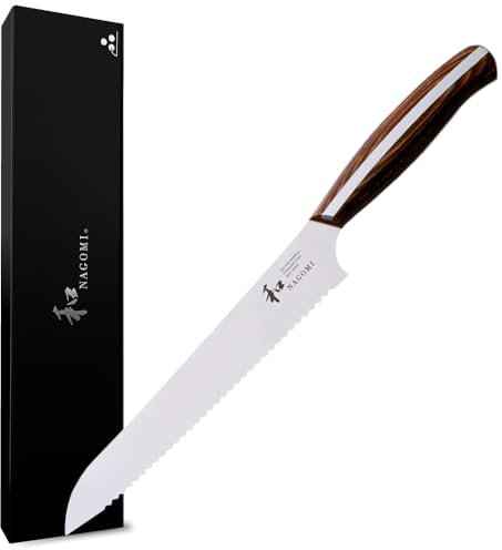 [NAGOMI] 205mm (8 inch) Brotmesser mit Wellenschliff - Made in Seki, Japan - Klinge aus 440A und komfortabler Pakkawood-Griff - Japanisches scharfes Küchenmesser