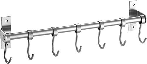 Kitchen Utensil Rack with 7 Hooks Stainless Steel Wall Mounted Hanging Rail Rack for Kitchen Bathroom, 800mm