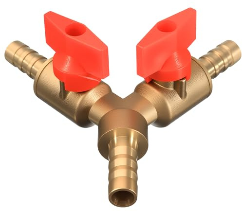 Chiloskit Brass Y Shaped Type Valve 3 Way Split Hose Shut Off Ball Valve Fitting Fuel Gas Clamp Kit (8mm (5/16))