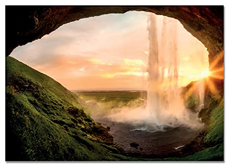 Giallobus - Cuadro - Cascada de Seljalandsfoss Islandia - Vidrio acrílico plexi - 70x50 - Listo para Colgar - Cuadros Modernos para el hogar