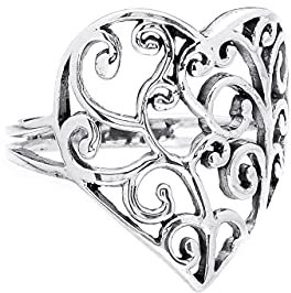 Windalf Zarter Damen Ring TIARA 18 mm Liebesherz 925 Sterlingsilber (Silber, 62 (19.7))