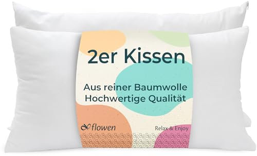 Flowen Almohadas para Cama 40x70 2 Unidades Relleno Cojin Hipoalergénico Antiácaros y Suave Rectangular para Hogar con Funda Exterior de Almohada Respirable en Poliéster Blanco