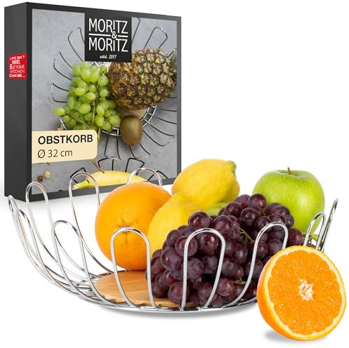 Moritz & Moritz Frutero madera en plateado fabricada en metal 35cm - frutero moderno de metal plateado – cesta para regalo, fruta, vegetales y pan