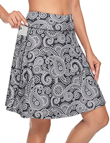 KORALHY Women's Regular Tennis Skirt Knee Length with Built-in Shorts