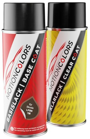 MOTIONCOLORS Mato Braun Metallic/Mato Brown Metallic LF8N / 1M für Skoda Autolack Sprühdosen Set Basislack Klarlack Spraydose 400ml
