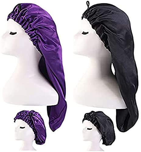 2 Stück lange Satin Haarhaube Mädchen seidige Mütze Damen Lange Satin Haube Schlafmütze zum Schlafen Extra Große Satin Schlafmütze für langes lockiges Haar Schutz