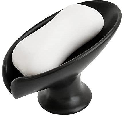 Leaf-Shape Ceramic Soap Dish, Gold Marble Pattern, Easy to Clean, Self Draining Soap Holder, Keeps Soap Dry (Black)