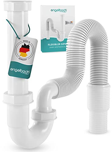 Engelbach® Siphon Lavabo avec Tuyau Flexible - Évacuation Évier Cuisine - Sans Raccord, Ajustable et Pratique - Fabriqué en Allemagne