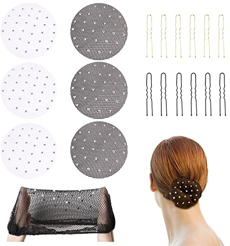 6 redecillas para el pelo con 12 horquillas para mujer, redecilla de pelo para mujer, moño, red elástica, bonita red de nudos para bailar ballet, danza, redes de pelo, moño para niños, ballet
