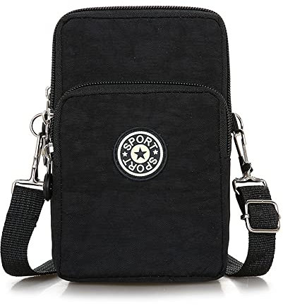 YKKJ Borsa a Tracolla,Borsetta Porta Cellulare,per Cellulare Piccola Borsa da Viaggio per Lavoro, Palestra, Corsa, Sport, Shopping(Nero).