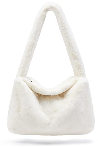 KALIDI Plüsch Handtasche mit Reißverschluss Niedlich Flauschige Crossbody Bag Damen Schultertasche für Uni Mädchen