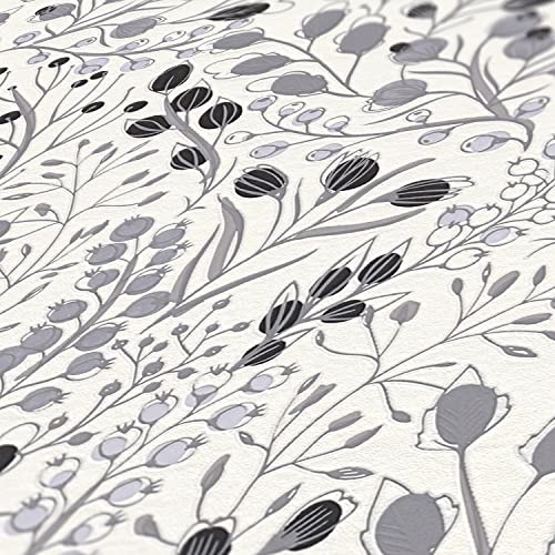 A.S. Création Tapete Floral Grau Weiß Schwarz Attractive 2 388473 - Blumen Vliestapete - 10,05 m x 0,53 m Made in Germany