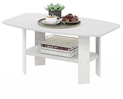 Furinno SIMPLE DESIGN Coffee Table, Small Coffee Table wih Open Shelf, Side Table, for Living Room, Home Office, White
