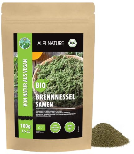 Alpi Nature Nässelfrön BIO 100g, Ekologiska Torkade Gnidade Nässel Frön för Nässel Te, Urtica Dioica