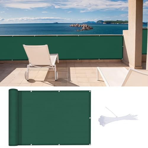 LOVE STORY Pantalla de Privacidad para Balcón 80x600cm con Tela HDPE,（Verde Oscuro） Toldo para Balcón, Red de Protección con Ojales, Protección UV, Transpirable para Jardín Exterior, Piscina