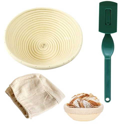 Natural Rattan Sourdough Proving Basket with Linen Liner Cloth Round Bread Proofing Bowl for Placing Fruit, Dough, Sweet
