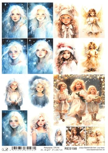 Josys Bastelmärchen Reispapier A4 Strohseide Mädchen Engel Weihnachten kleine Motive RE5198
